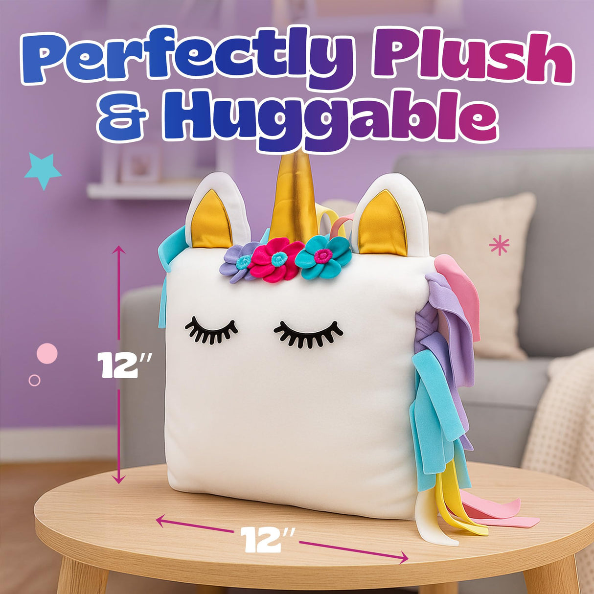 Pinwheel Crafts White Unicorn Pillow Kit Ages 8–12 | Beginner Sewing kit for Kids with Felt Unicorn Pieces, Thread, Needle & Stuffing | DIY Kids Sewing Craft for Creative Girls & Boys