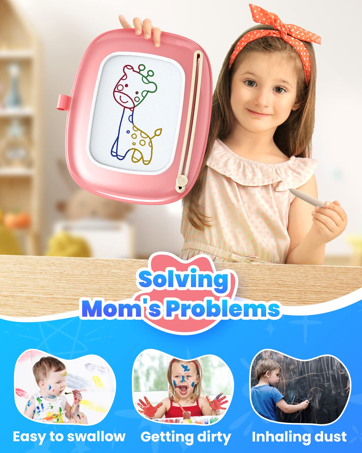 Seimome Magnetic Drawing Board, Toddler Girl Toys for 1-2 Year Old, Doodle Board Pad Learning and Educational Kids Toys for 1 2 3 Year Old Baby Girl Birthday Christmas GIF- Pink