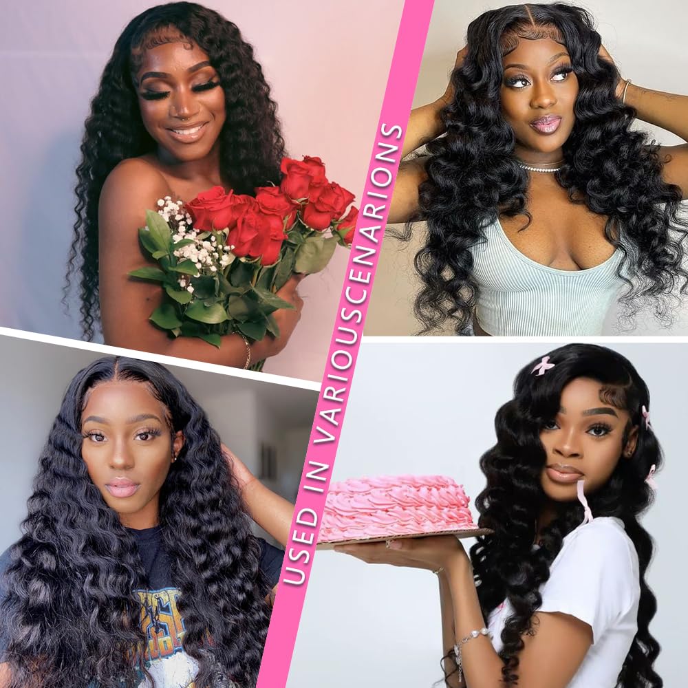 BINF Loose Wave Lace Front Wigs Human Hair 30 Inch Loose Deep Wave Wig Pre Plucked Pre Cut Glueless 4x4 Deep Wave Lace Closure Wig for Women HD Transparent Natural Black