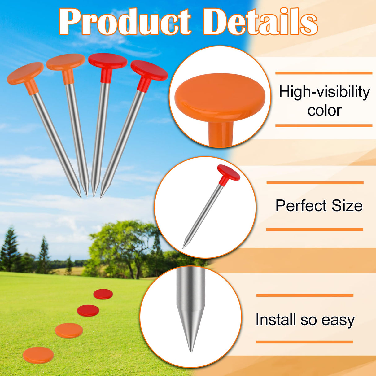Larbeti 4Pcs Low Profile Survey Stakes, Heavy Duty Survey Marker Stakes