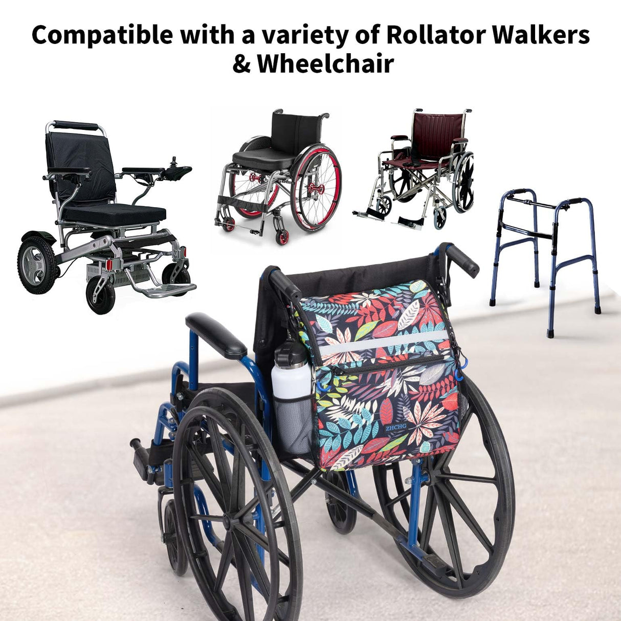 ZHCHG Wheelchair Bags, Wheelchair Backpack with Cup Holder, Wheelchair Bags to Hang on Back, Electric Wheel Chair Accessories, Large Storage Bag for Walker Rollator