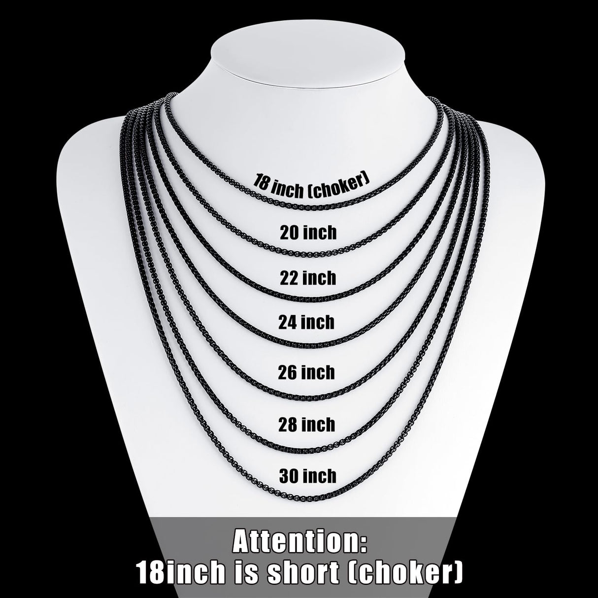 Fiusem Black Chain for Men, 3mm Stainless Steel Necklace for Men and Women, Box Chain 24 Inches