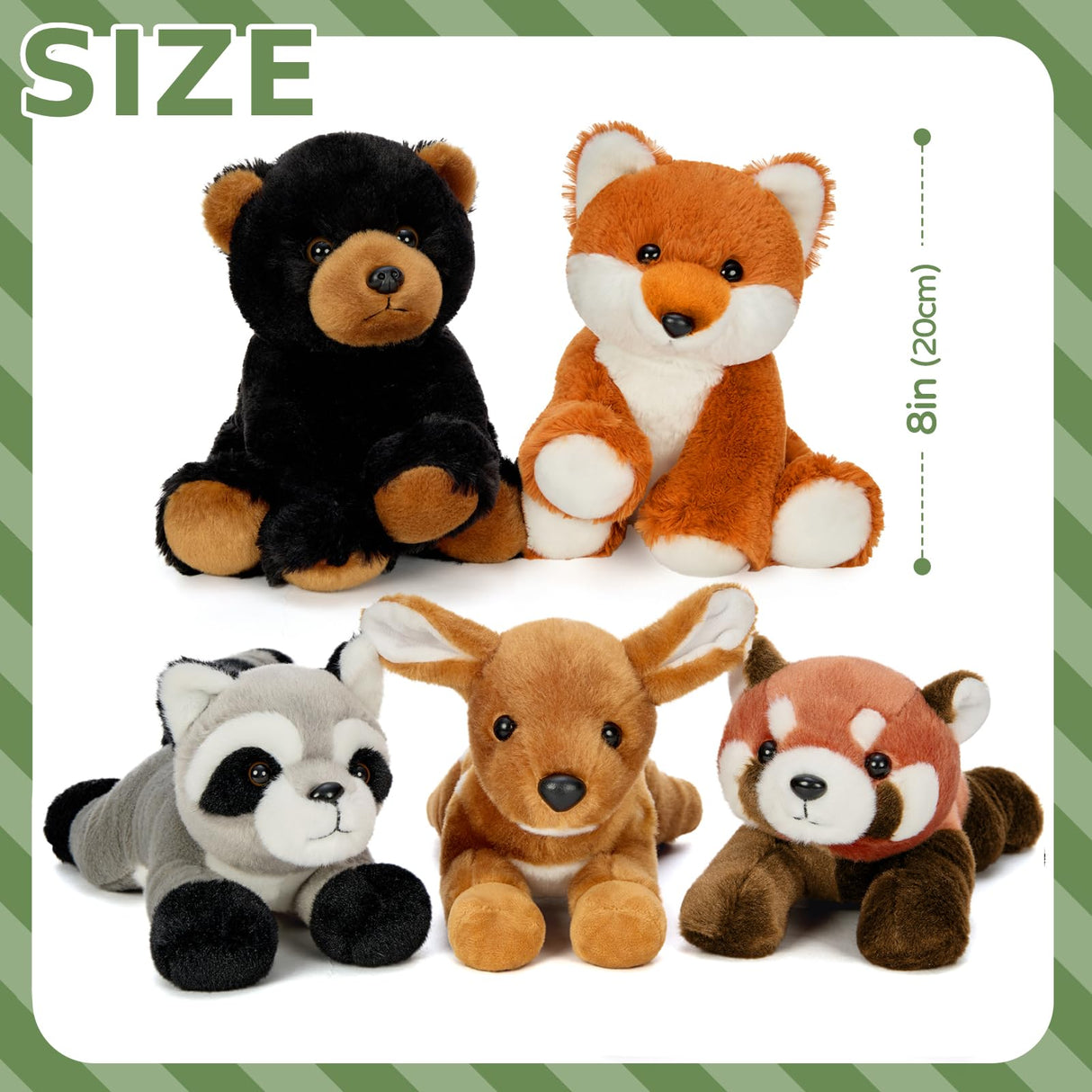 MaoGoLan 8 inch Soft Woodland Animal Toys Stuffed Animals Bulk for Kids - Grizzly Bear Deer Fox Raccoon Red Panda Forest Plushies Set for Girls Theme Party Favors Decorations Gifts Christmas