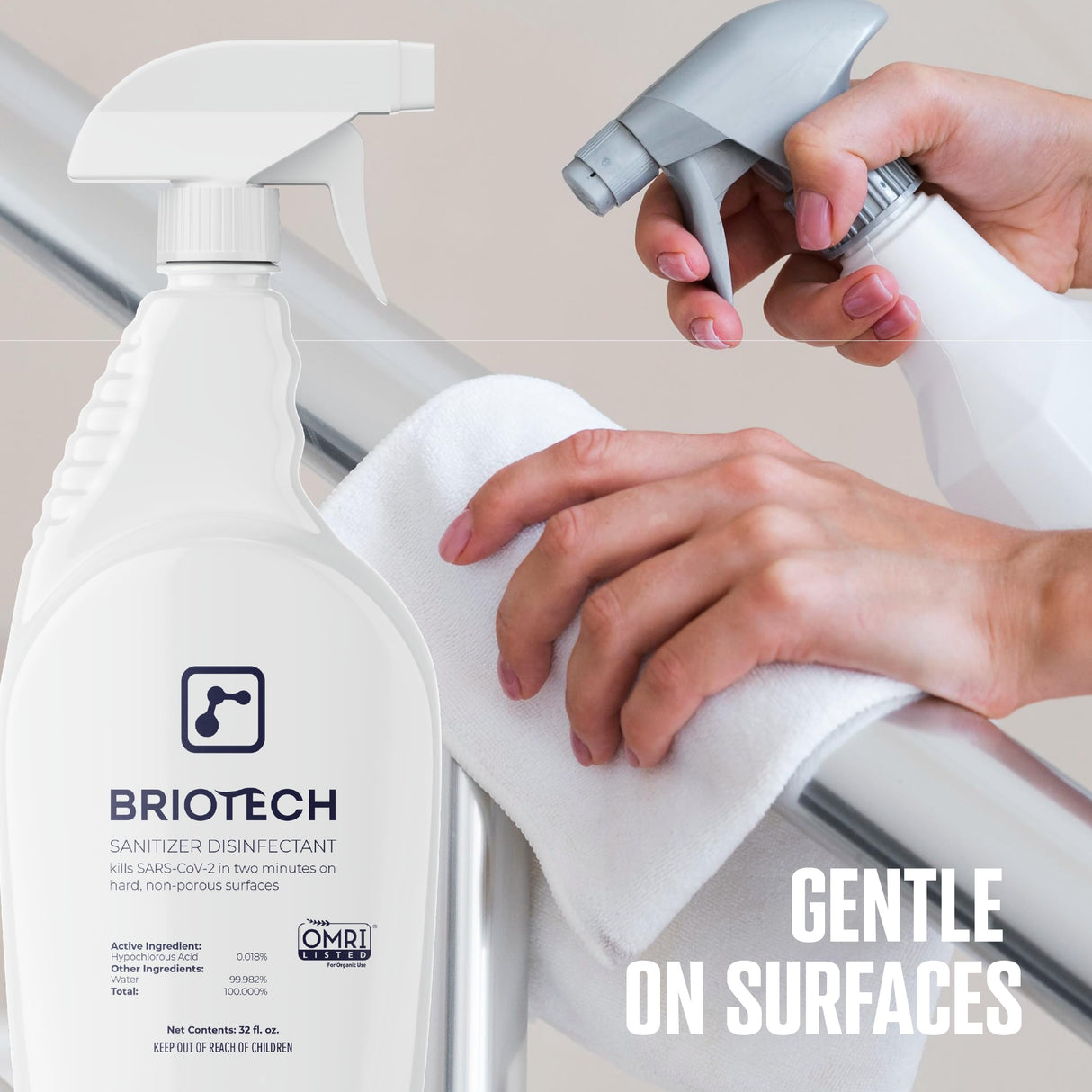 BRIOTECH Sanitizer Disinfectant Hypochlorous, Kill 99.99% of Viruses & Bacteria, Control Mold, Eliminate Odor, Gentle for Nursery & Play Rooms, Food Contact Surface Sanitizer, 1 Gallon Refill (4 Pack)