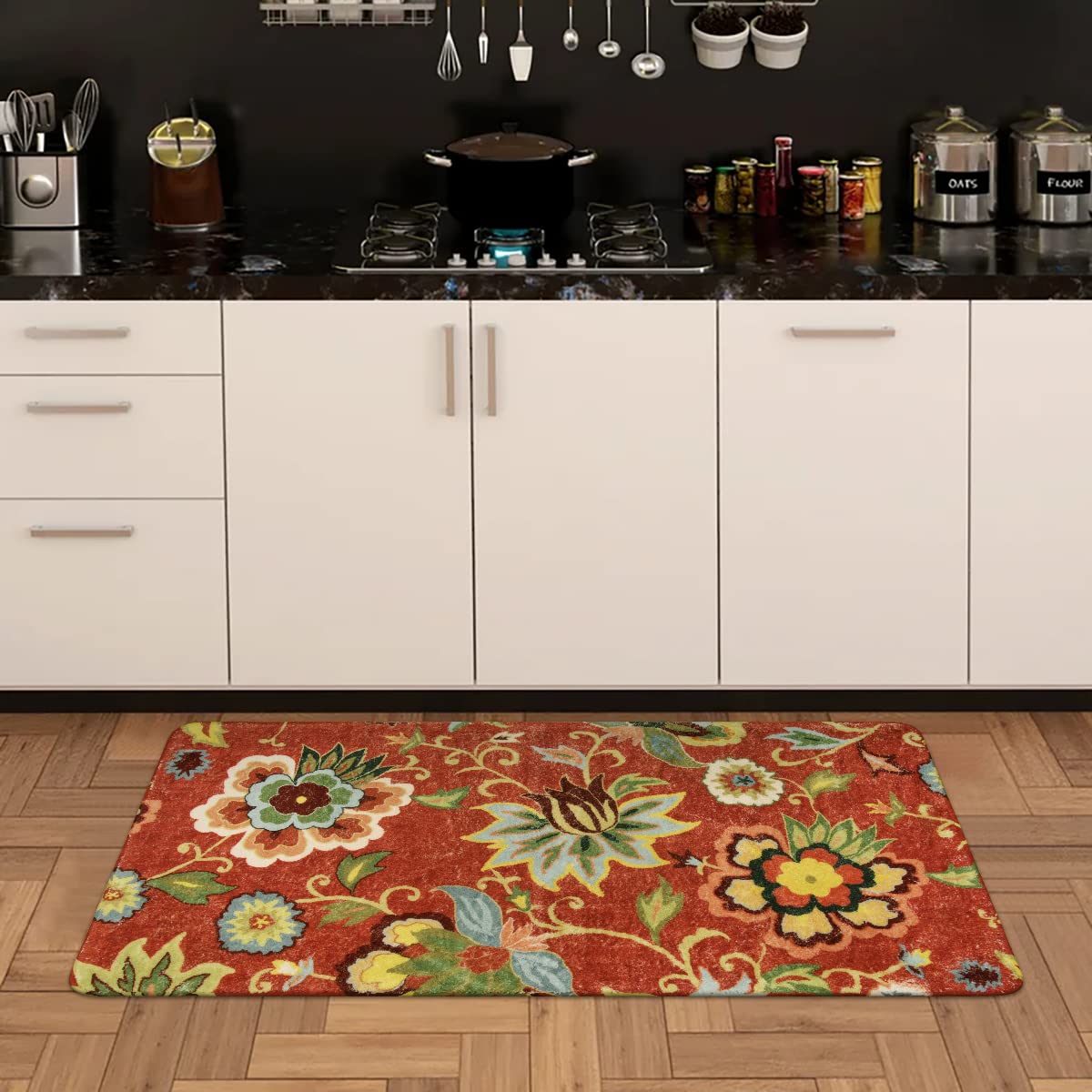 Lahome Floral Red Carpet Runner Rug 2x4, Washable Hallway Non-Slip Kitchen Christmas Runner Rugs, Vintage Throw Carpet for Hallway Bathroom Entryway Laundry Room(2'x4', Red)