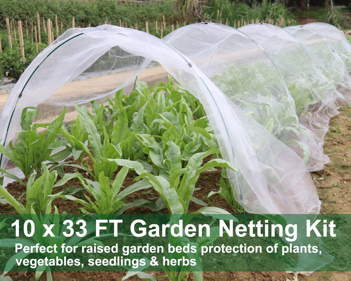 KLEWEE Garden Netting Kit for Raised Beds, 10x33ft Ultra Fine Mesh Netting