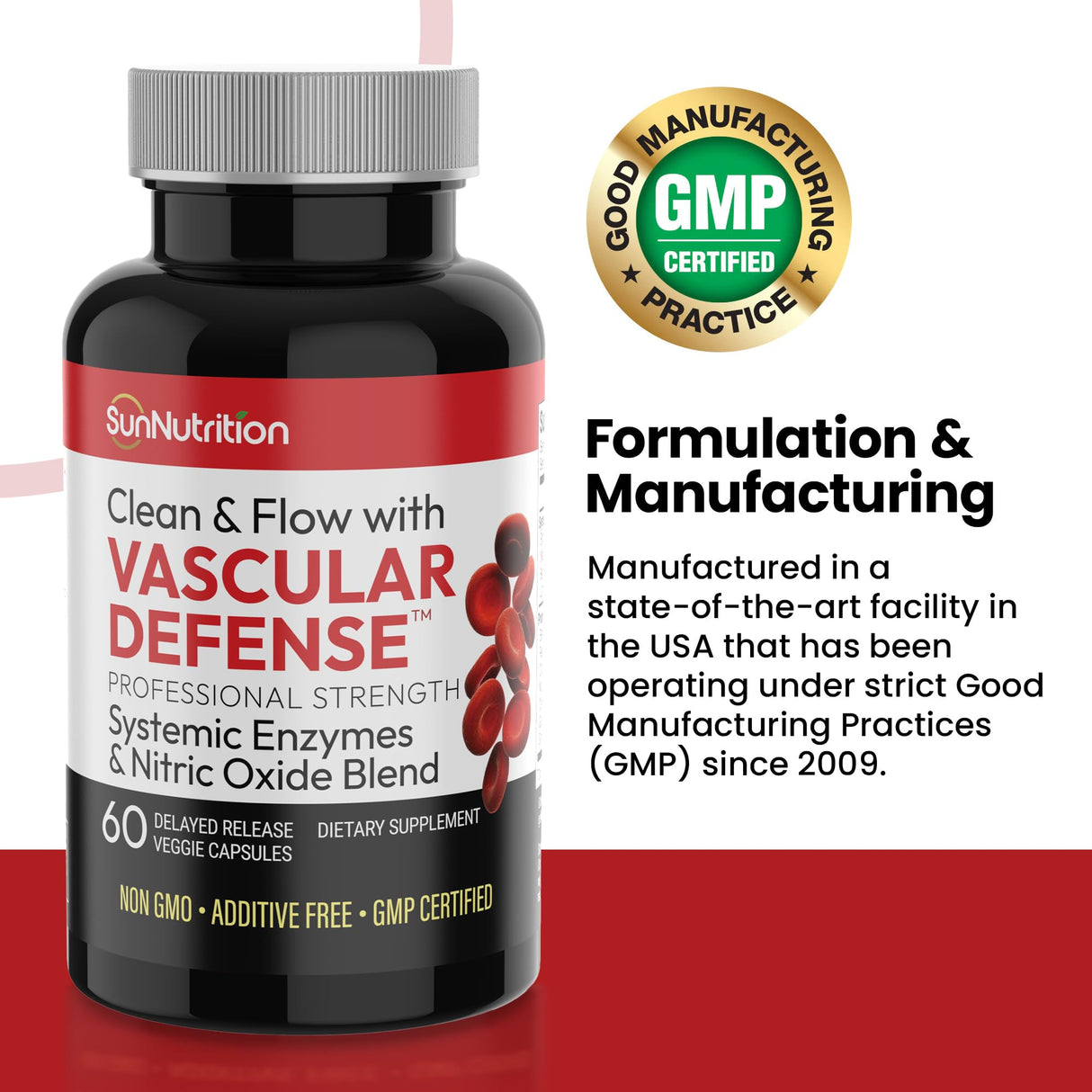 SunNutrition Nattokinase Supplement Nitric Oxide Capsules Beet Root Extract High Potency Lumbrokinase & Bromelain Systemic Enzymes Nitric Oxide Blend Clean & Flow Vascular Defense 60 Caps 30 Servings