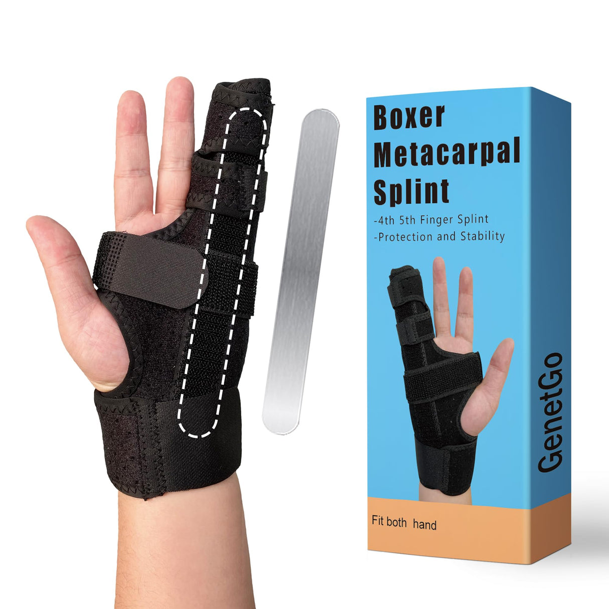 GenetGo Boxer Break Metacarpal Splint Brace - 4th or 5th Finger Splint Support (Large/X-Large)