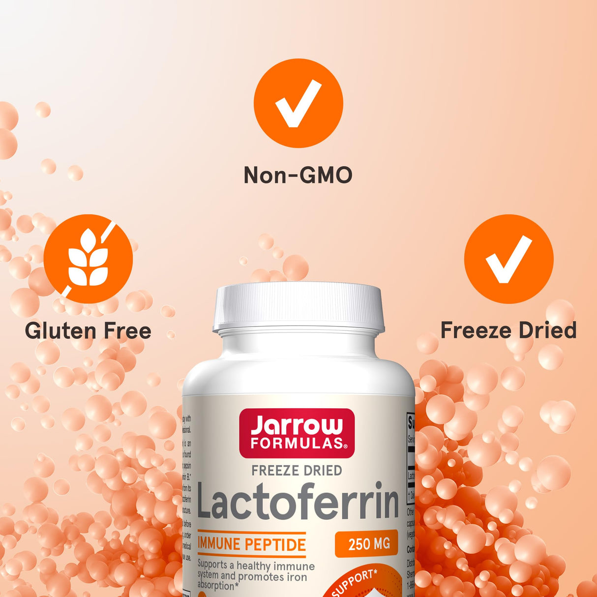 Jarrow Formulas Lactoferrin 250 mg - Immune-Supporting Glycoprotein - For Healthy Immune System Support & Iron Absorption - Freeze Dried - Gluten Free - Non-GMO - 30 Capsules (Servings)
