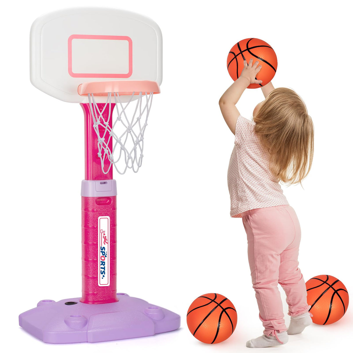 Basketball Hoop Indoor Outdoor Toys for Toddlers 1-3, Kids Basketball Hoop with 3 Balls, Adjustable Mini Basketball Goal, Christmas Birthday Sports Toys Gift for Baby Boys Girls Age 1 and Up