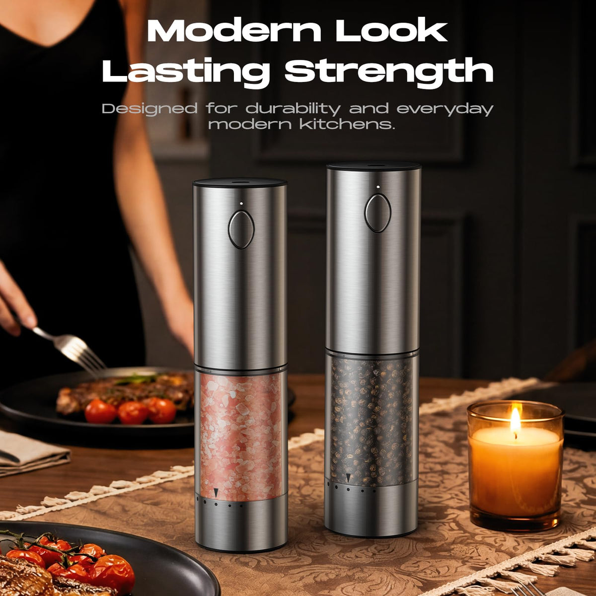 Electric Salt and Pepper Grinder Set, Rechargeable Automatic Salt and Pepper Shaker with 6 Adjustable Coarseness, Large-Capacity Pepper Mill White Elephant Gifts (Rechargeable-Stainless Steel)