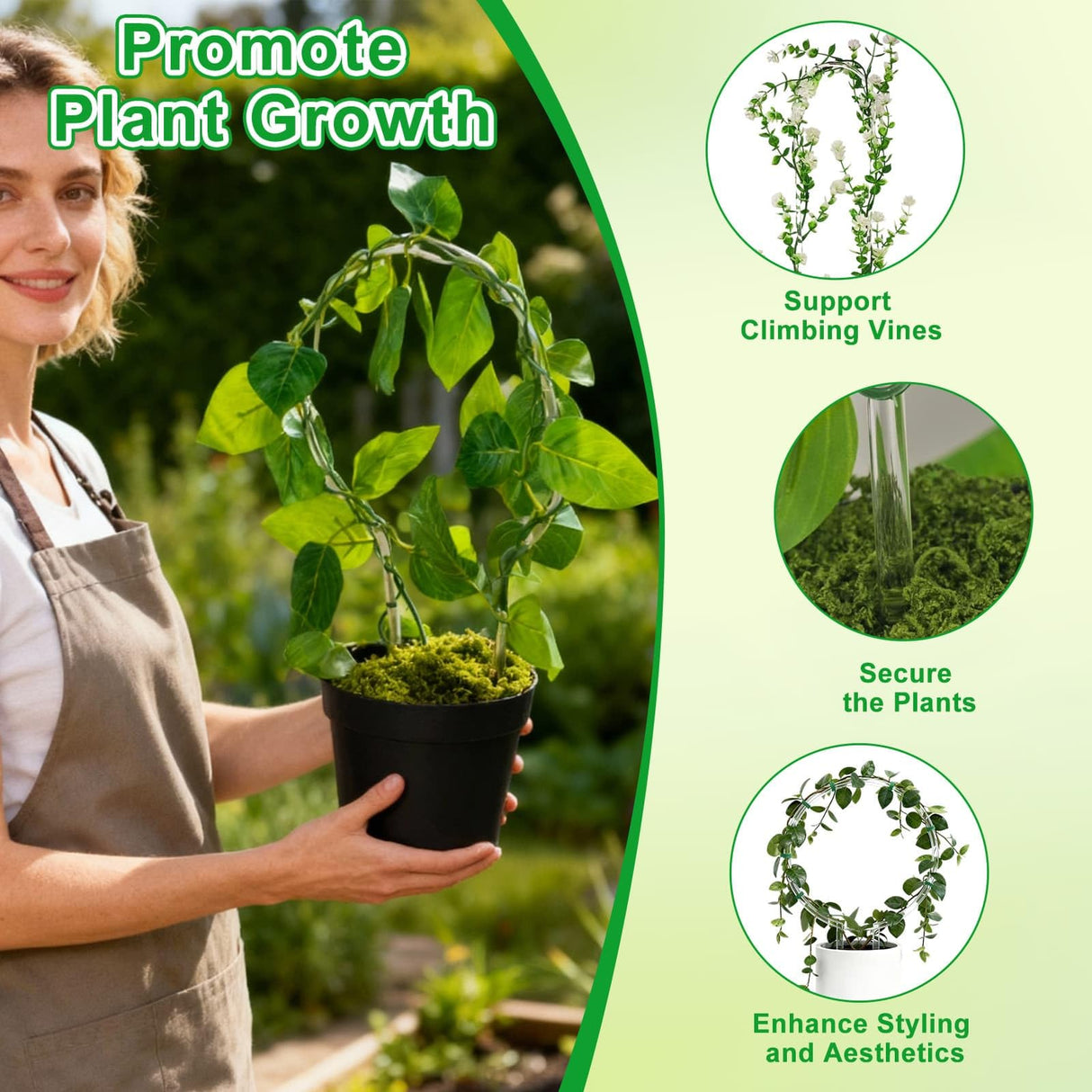 6 Pack Plant Trellis for Hoya Pothos, 3 U-Shaped & 3 Round Indoor Plant Trellis, Rustproof Acrylic Climbing Plant Support for Vines Flowers Potted Plants