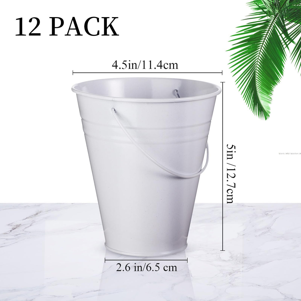 Sadnyy 12 Pack Metal Buckets with Handle, Galvanized Bucket 4.5 x 5 Inch Basket Bucket Party Supplies, Crafts for Christmas Halloween Candy Bars Vase Crafts(White)