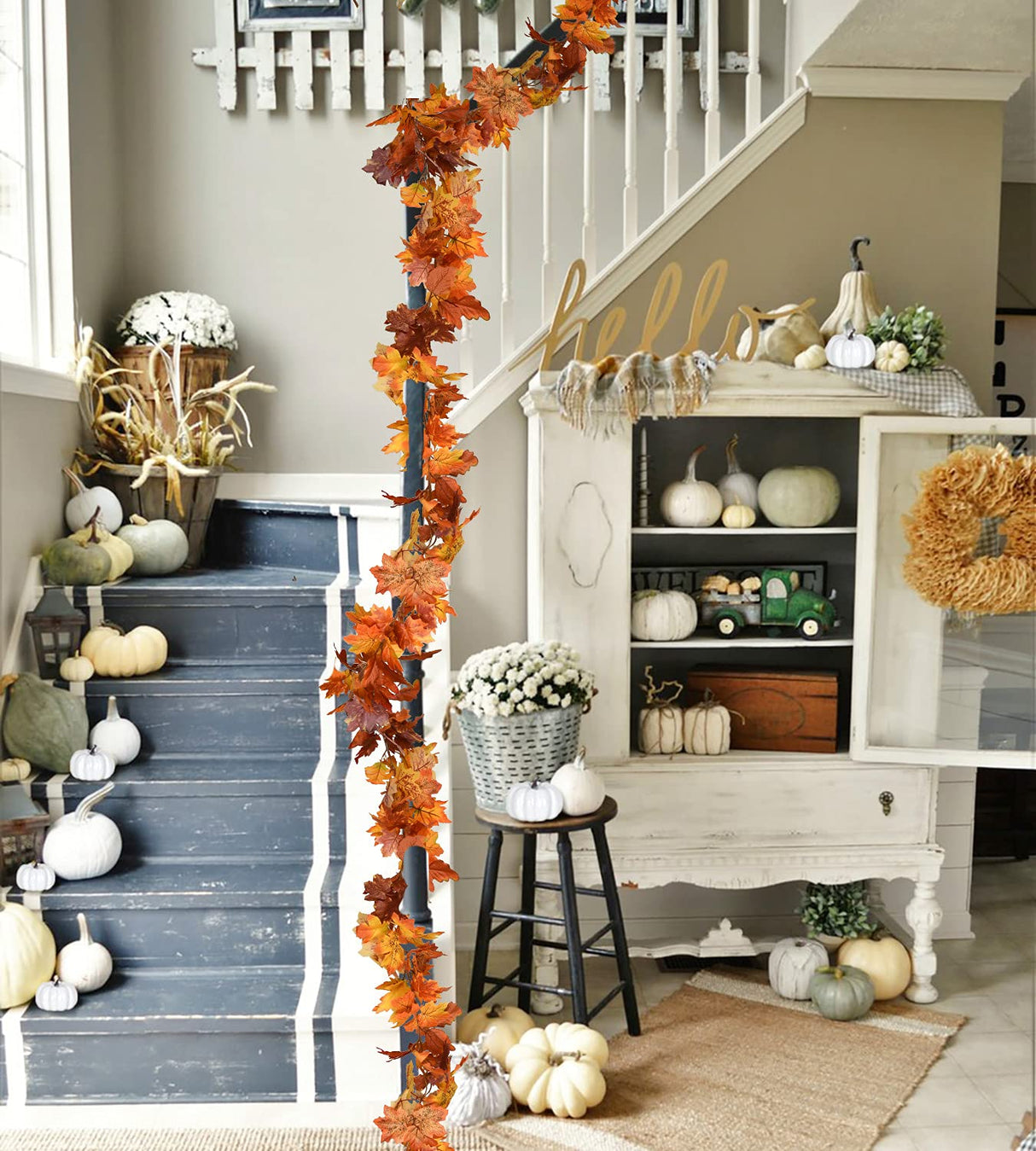 DearHouse 2 Pack Fall Maple Leaf Garland - 5.9Ft/Piece Hanging Vine Artificial Autumn Foliage for Thanksgiving, Home, Wedding, Fireplace, Party, Christmas Decor (Light Orange)