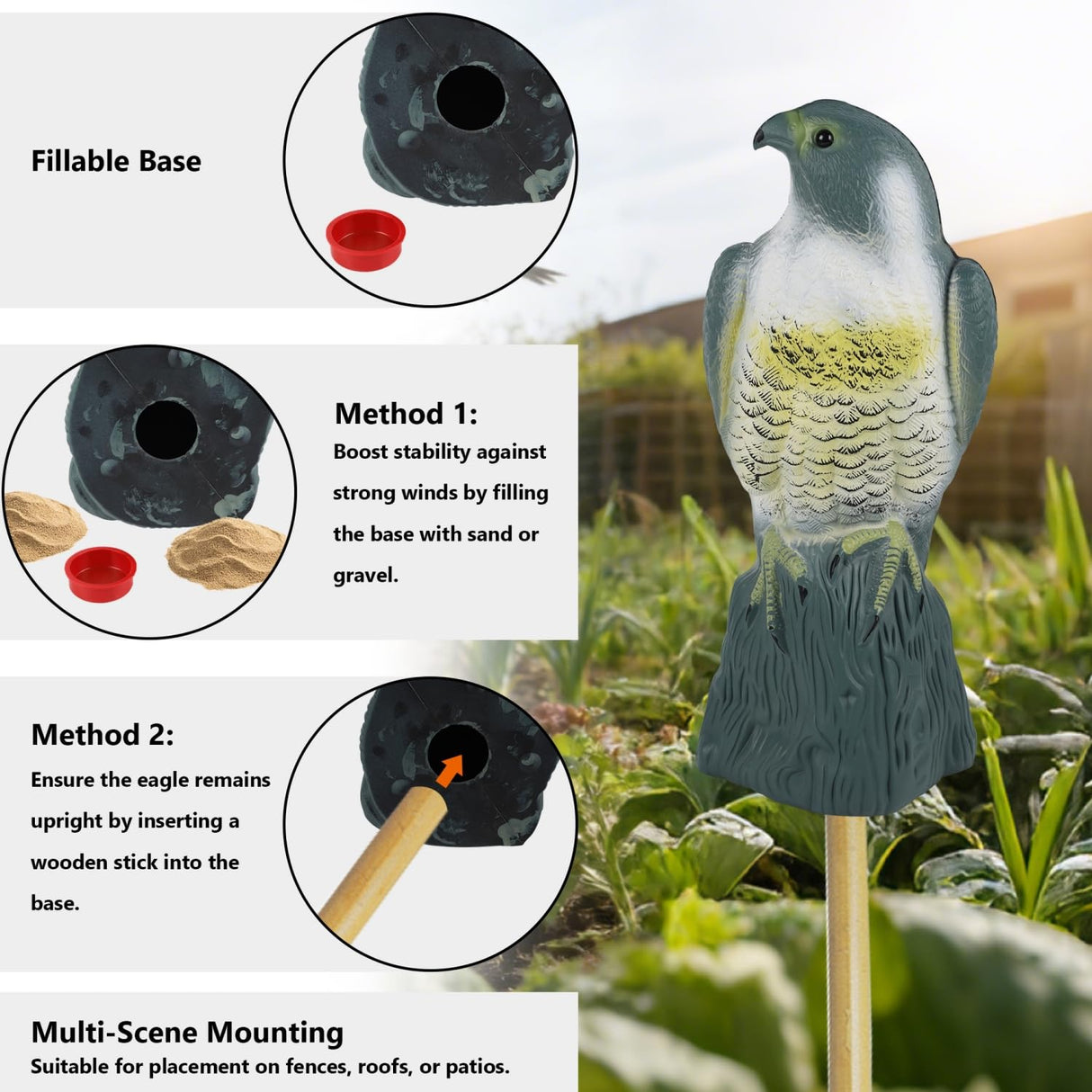 Hausse Scarecrow Eagle Fake Hawk Decoy Statue Scare Birds Away, Plastic Deterrents, Garden Protectors Bird Repellent, Nature Enemy Bird Repellent for Outdoor Garden Yard