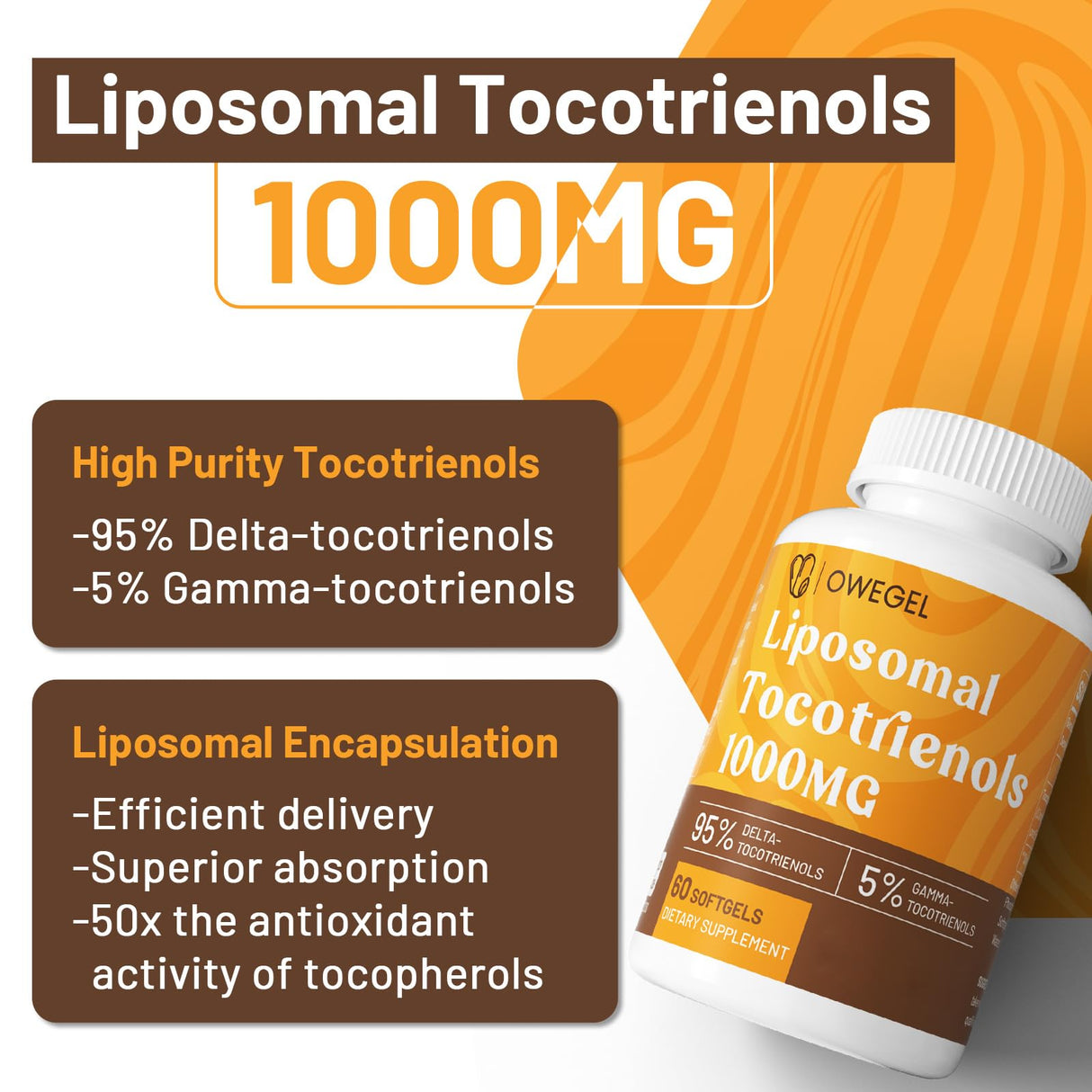 Liposomal Vitamin E Tocotrienols 1000mg - High Potency Tocotrienol Supplements,95% Delta & 5% Gamma Tocotrienols Capsules