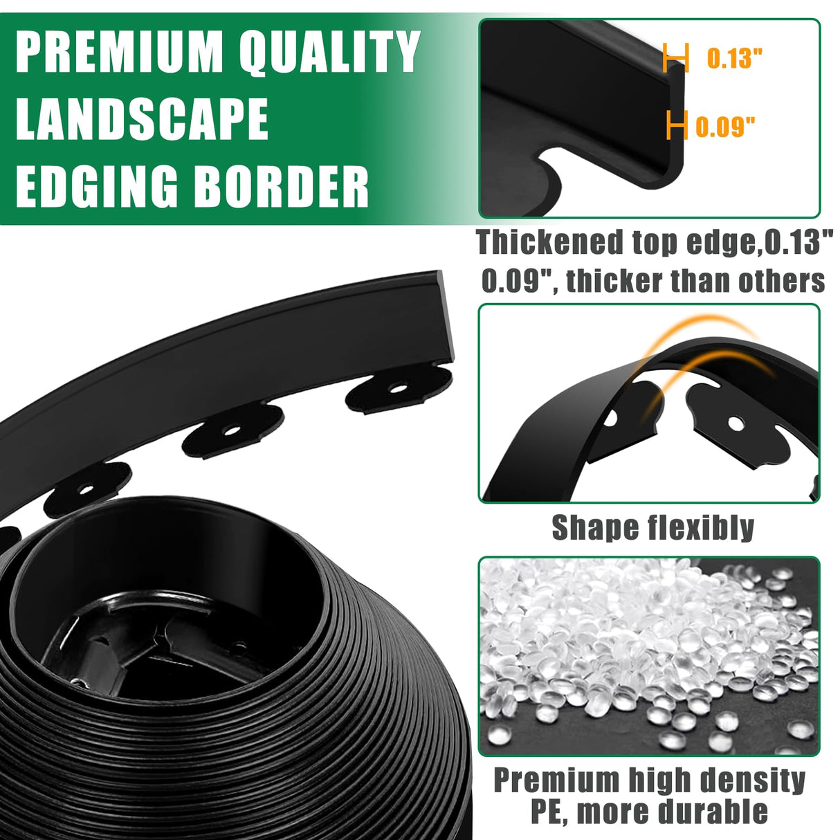 YUYIUS Landscape Edging Border - 1.5”x40’ Garden Edging Border with 40 Stakes, No Dig Lawn Edging for Landscaping for Garden Bed, Thickened Top Edge Flexible Flower Bed Border Edging for Outdoor