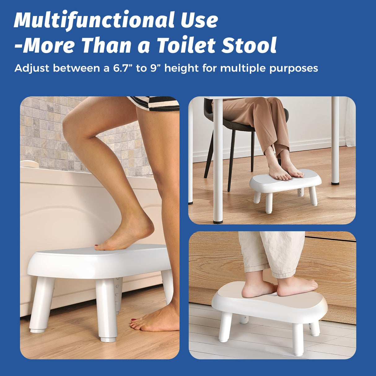 Clirass Toilet Stool Squat - 6.7", 7.5", 8.3" and 9" Adjustable Heights - Bathroom Potty Poop Stool for Adults and Kids with Non-Slip Design