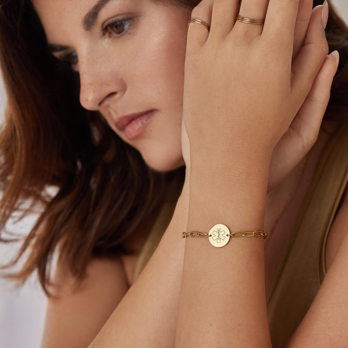 Medical Alert ID Bracelet for Women, Paperclip Adjustable Customized Medic Jewelry 18k Gold Rose Silver, Personalized Engraving, Hypoallergenic Waterproof, Includes Gift Box & Med ID Wallet Card