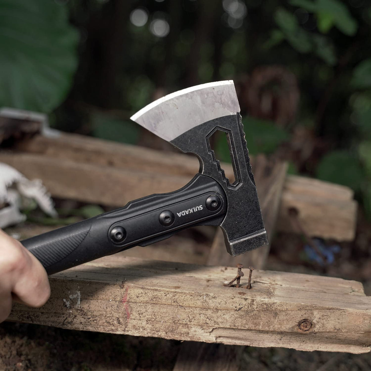 SULKADA Camping Hatchet, 10.5 Inch Survival Axe,Stainless-Steel Blade,Fiberglass Shock Reduction Handle with Anti-Slip Grip, for Chopping Wood,Gardening and Outdoor Survival,Gift for Dad Men