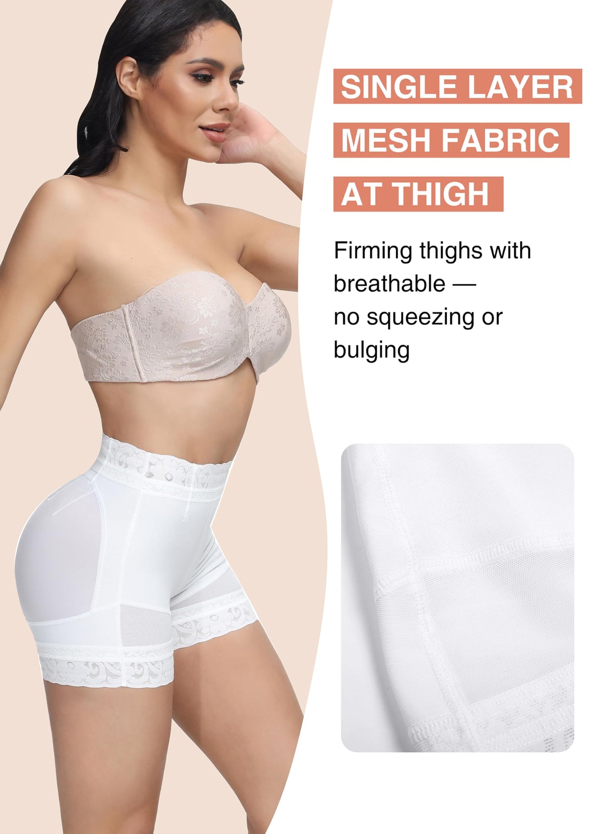 SHAPSHE Fajas Post Surgery Compression Underwear for Women Tummy Tuck Butt Lifter Shapewear Flat Tummy Waist Shaper Shorts Strapless Body Shaper for Women Tummy Control Boyshorts White