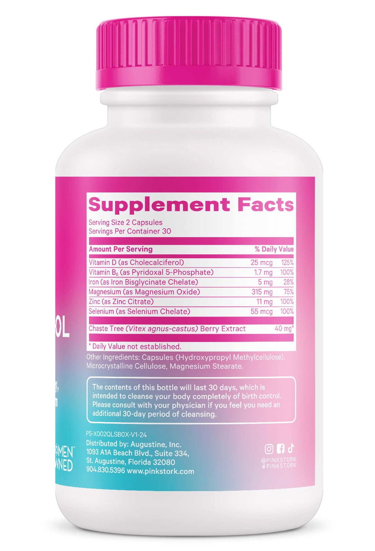 Pink Stork Birth Control Cleanse to Support Hormone Balance, with Chaste Tree Berry (Vitex), Magnesium, and Selenium, Period Support for Conception, Fertility Supplements for Women - 60 Capsules