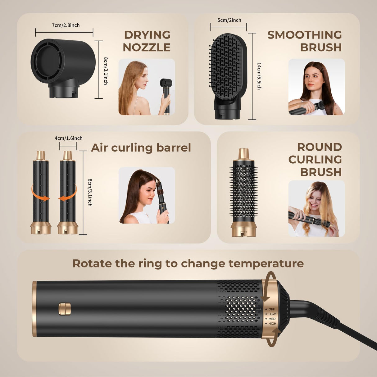 Blow Dryer Brush, Air Curling Wrap Styler Hair Dryer Brush Air Curler, 5 in 1 Hot Air Brush Negative Ion Curling Iron, Hair Styling Tools for Drying Curl Straightening