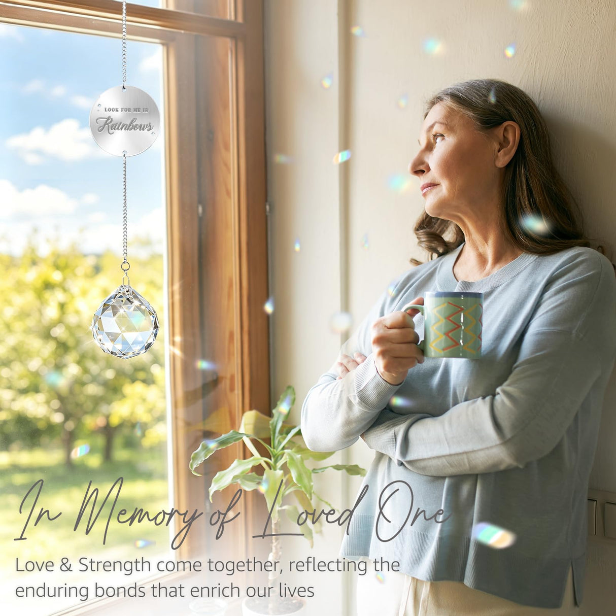 Mooncraftlogy Memorial Gifts for Loss of Loved One, Unique Sympathy Idea, Clear Crystal Ball Grief Suncatcher, Rainbow Bereavement Box for Mom Dad Husband Son Daughter