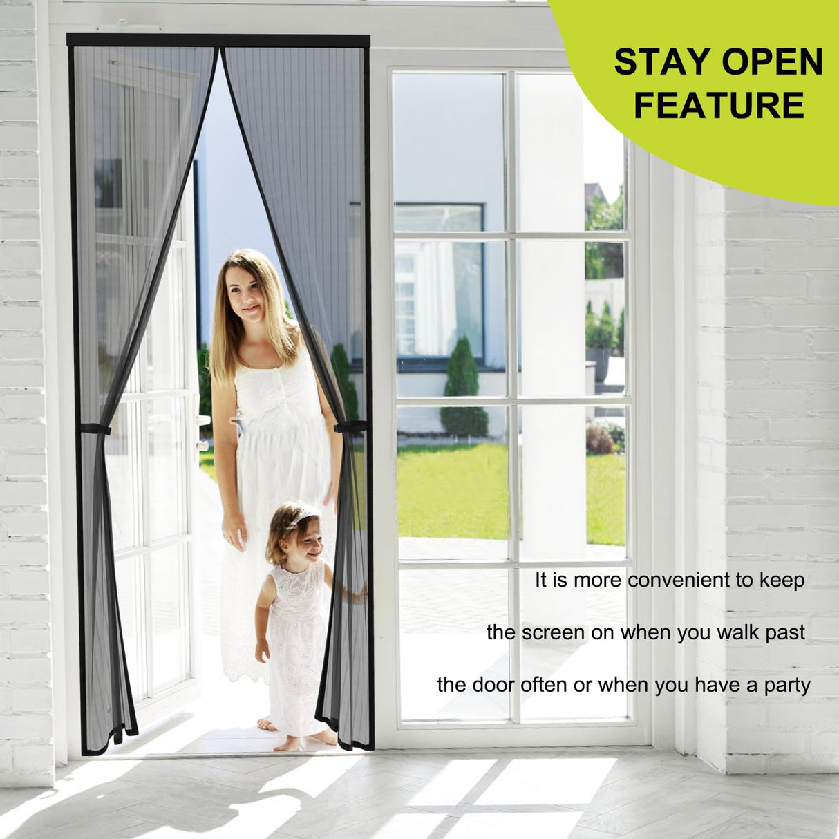 Magnetic Screen Door - Fits Door Opening 40 x 96 in, Actual Screen Size 42"x97", Hands Free Mesh Partition, Heavy Duty Curtain Keeps Bugs Out, Frame Hook & Loop, Pet and Kid Friendly