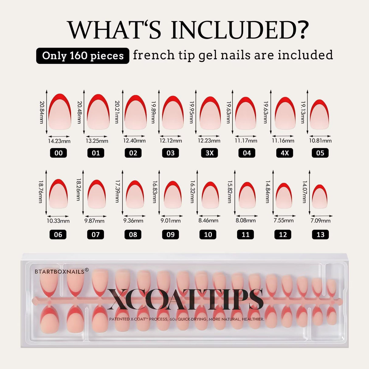 BTArtboxnails XCOATTIPS Red French Tip Press on Nails - Red French Tip Nails Almond, Christmas Press on Nails Short, Soak Off Soft Gel Nail Extension 160Pcs