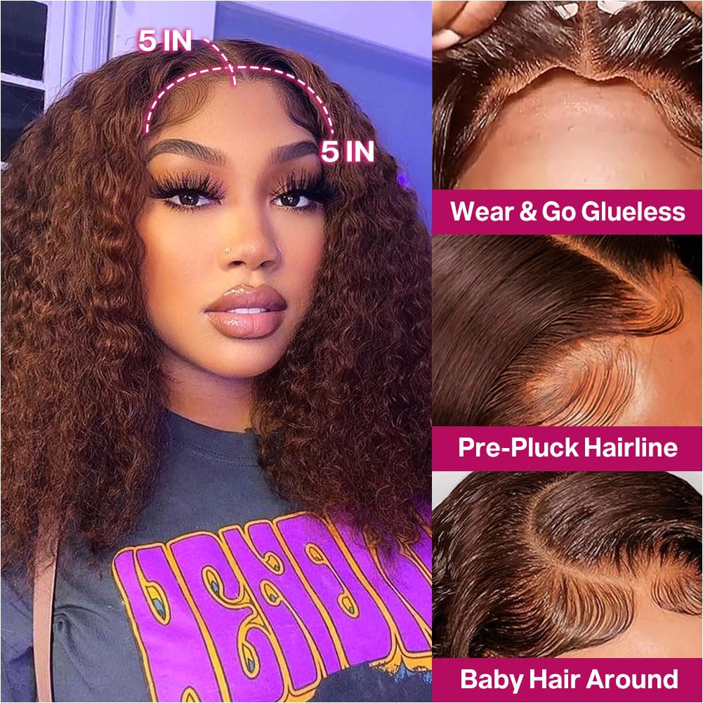 Ailwelia Chocolate Brown Deep Wave Bob Wig 200% Density Chocolate Colored Pre Plucked 5x5 Hd Lace Closure Wigs Human Hair Glueless Human Hair Wig Bob For Black Women 14inch