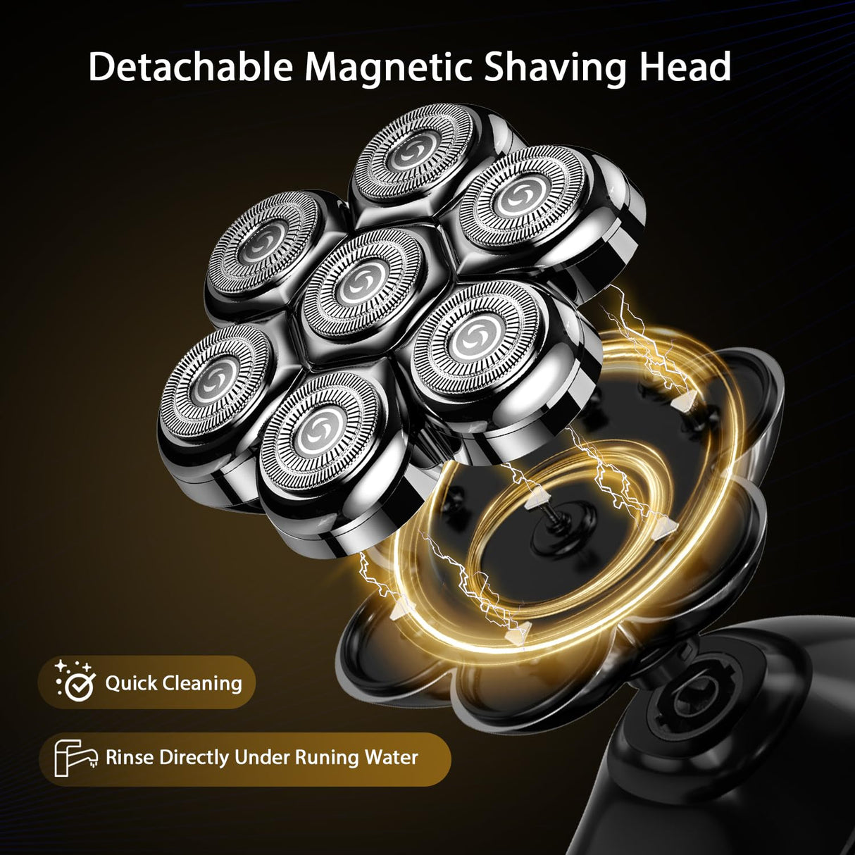 7D Head Shaver for Bald Men,IPX7 Waterproof Electric Rotary Shaver with Detachable Heads, Wet/Dry Shaving, LED Display, USB Rechargeable - Grooming Kit for Men & Women