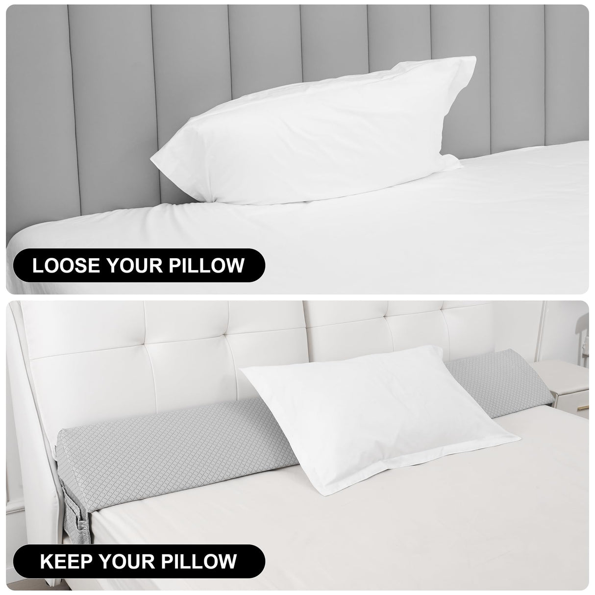 Rormcheny King Bed Wedge Pillow Headboard Gap,Wedge Pillow Headboard/Bed Gap Filler,Fill The Gap (0-8") (Gray, 76"x10"x6")