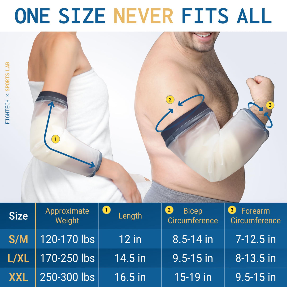 FIGHTECH PICC Line Shower Cover | Available in 3 Sizes | Reusable IV & PICC Line Sleeve | Waterproof Cast Cover for Elbow | PICC Line Covers for Upper Arm Wound (Weight: 220-300 pounds)