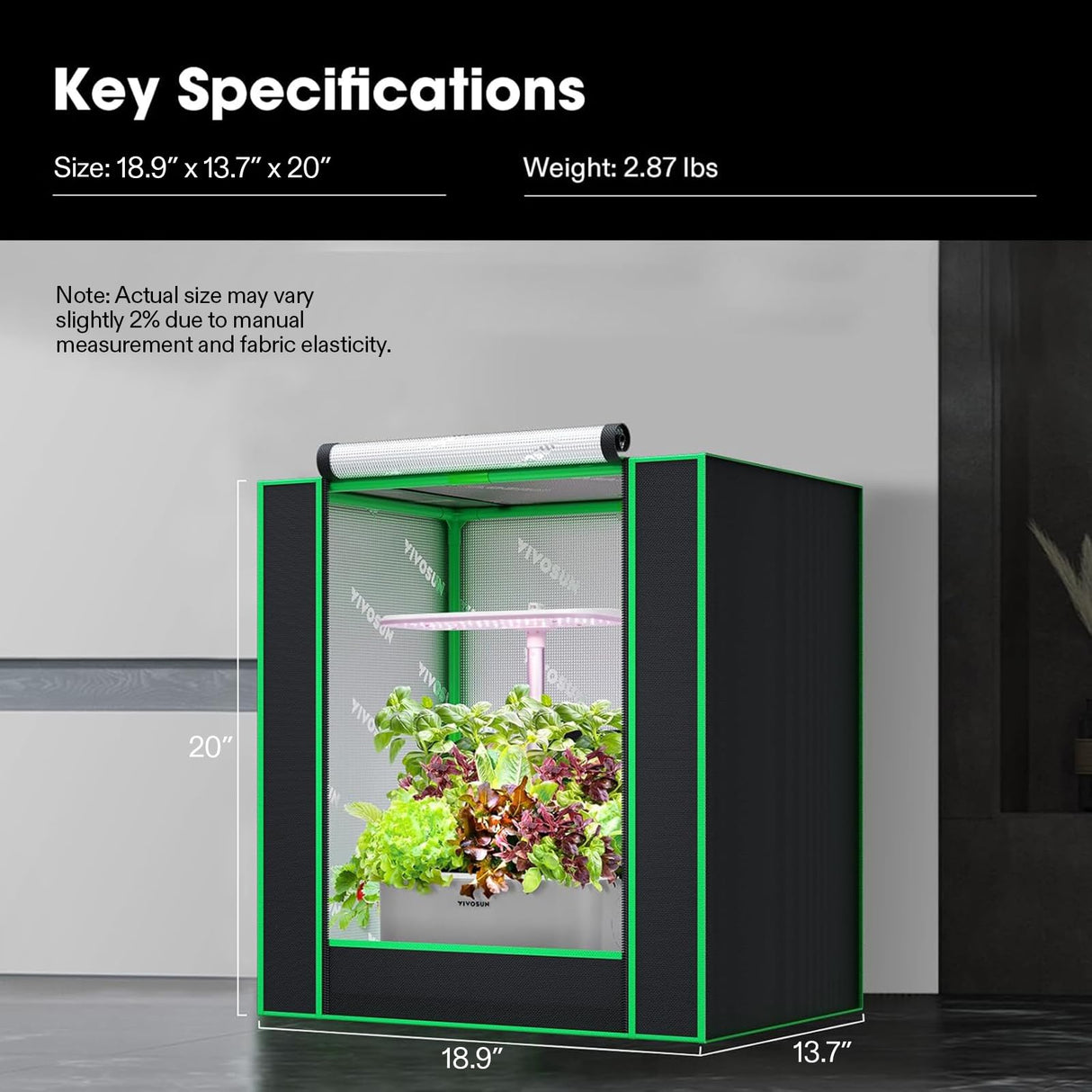 VIVOSUN Small Grow Tent for Aerogarden, Hydroponics Growing System, 20”x14”x21” Highly Reflective Mylar Indoor Grow Tent with Sealed Bottom Design, Ventilation Window and Cable Hole Port
