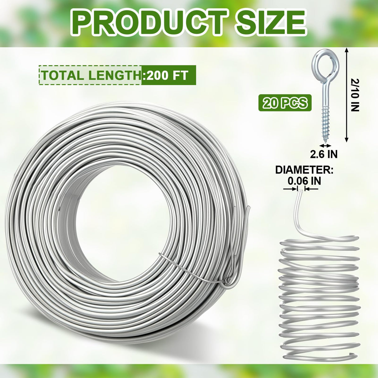 Blulu 200 ft Wire Trellis Kit 16 Gauge Galvanized Coated Steel Garden Wire Trellis with 20 Vine Eye Screws for Outdoor Wall Fence Grape Climbing Plants
