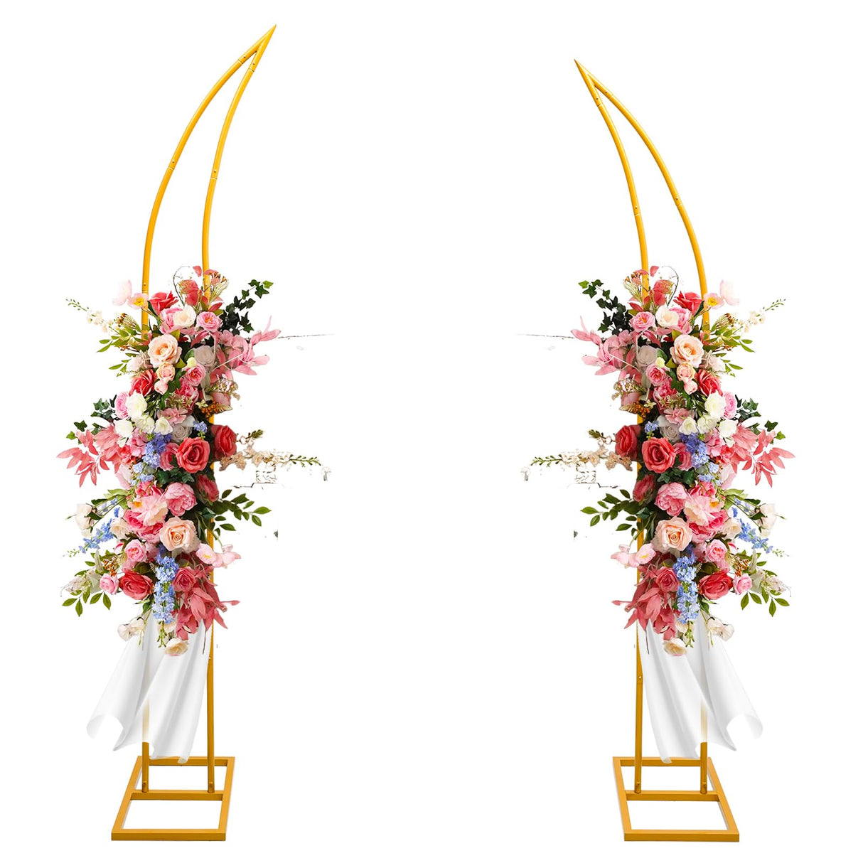 Wedding Flower Arch Stand Gold Half Arch 2pc Curved Backdrop Stand 6.2&6.9 Ft For Wedding Ceremony Bridal Shower Heart Arch Stand For Proposal Climbing Plants Garden Arch Party Decorations