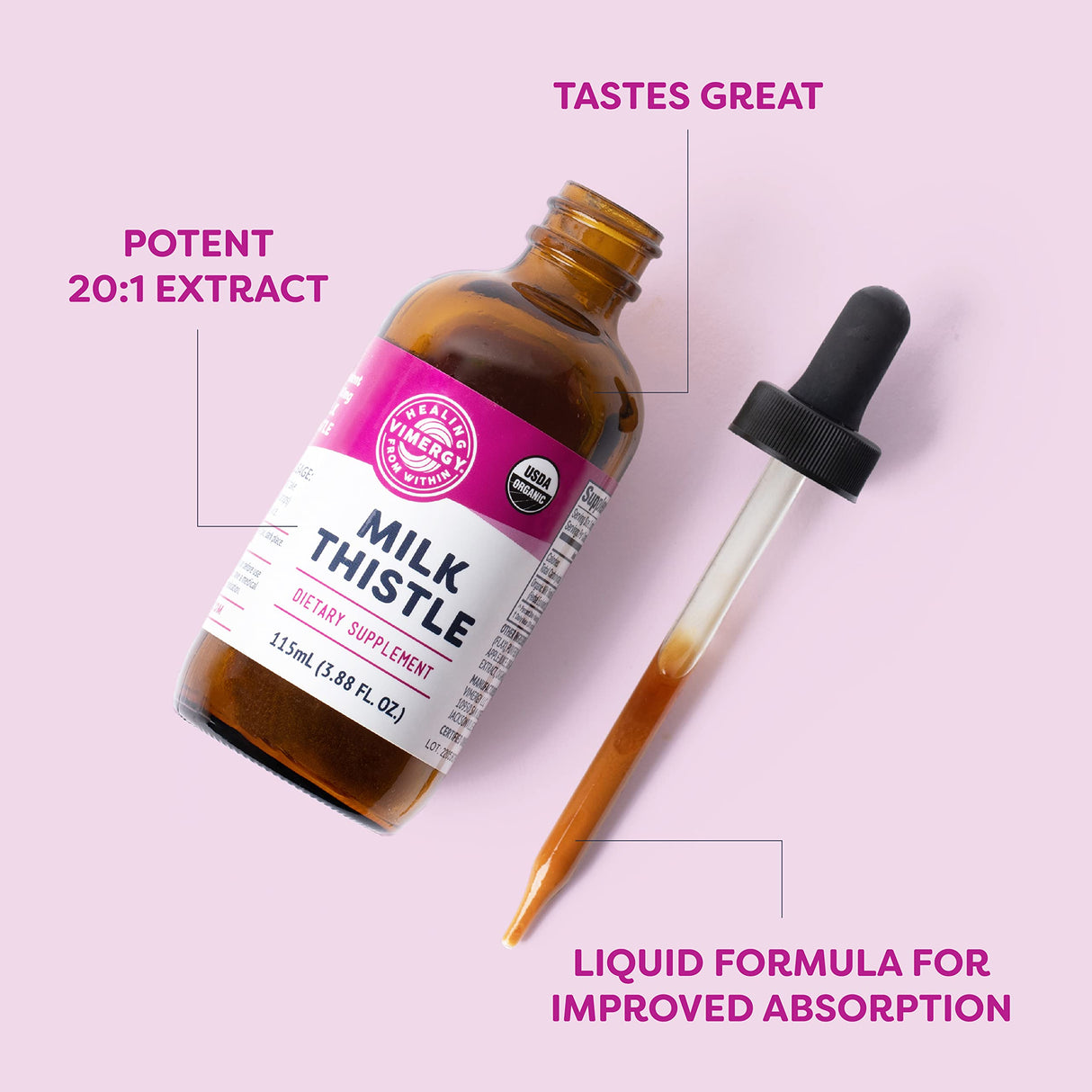 Vimergy Milk Thistle – Supports Liver Function* – Promotes Healthy Digestion* – USDA Certified Organic, Vegan, Gluten-Free – 115 mL (57 Servings)