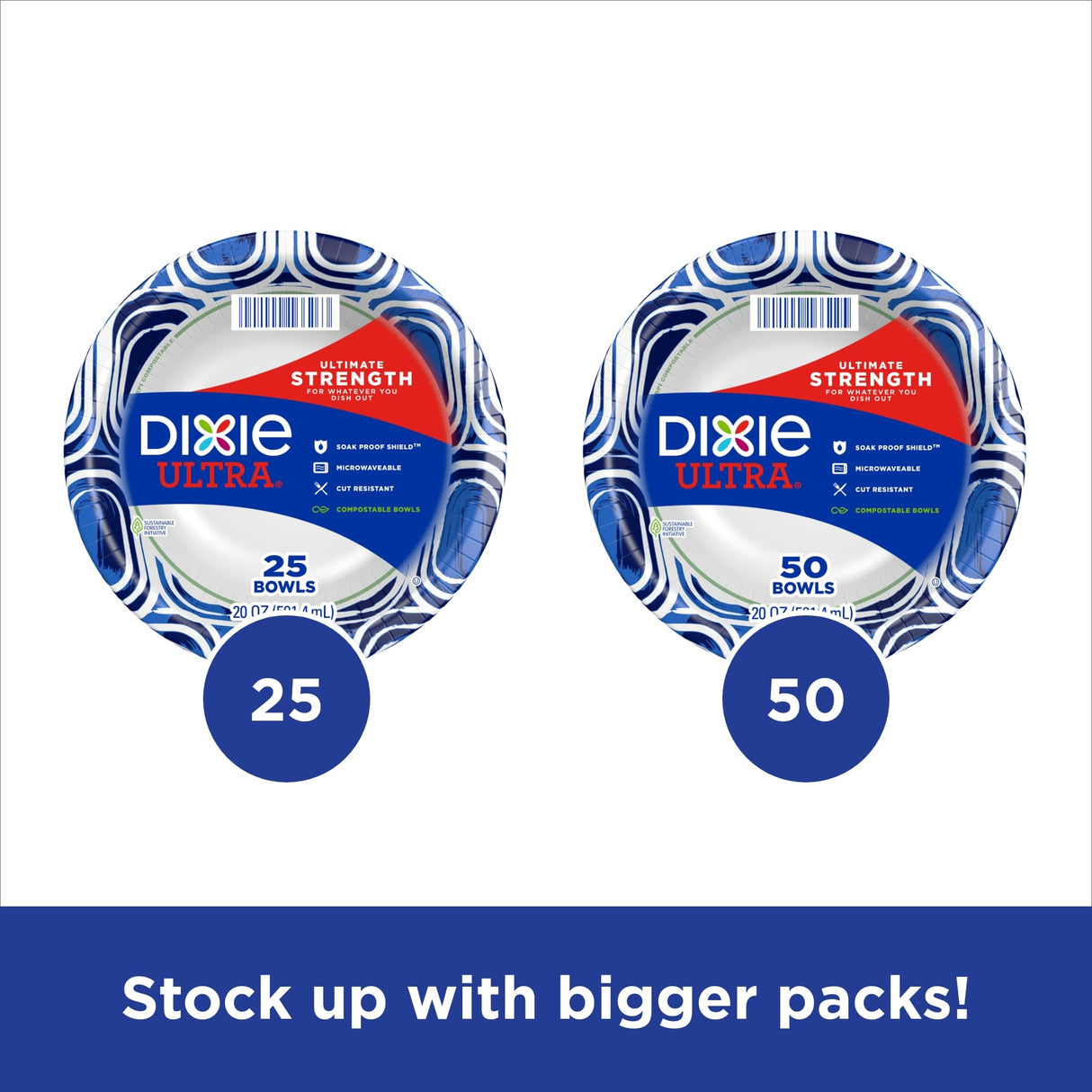 Dixie Ultra, Large Paper Bowls, 20 Oz, 26 Count (Pack of 6), Microwave Safe, Compostable, Disposable Bowls Great For Breakfast, Lunch, And Dinner Meals