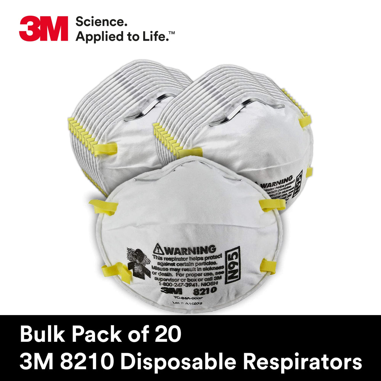 3M 8210 Particulate Respirator, N95, Pack of 20 Disposable Respirator, NIOSH APPROVED, Two-Strap Cup Style Design, Lightweight with Cushioning Nose Foam