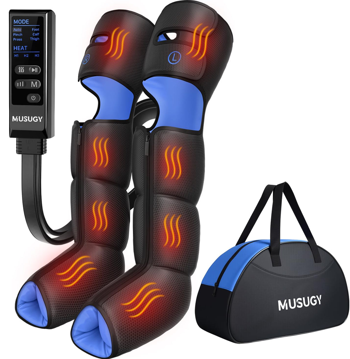 Musugy Leg Massager with Heat and Compression : Sequential Compression Boots with 6 Modes,9 Intensity and 3 Heat for Circulation and Pain Relief - Christmas Birthday for Mom, Dad, Athletes, Gym