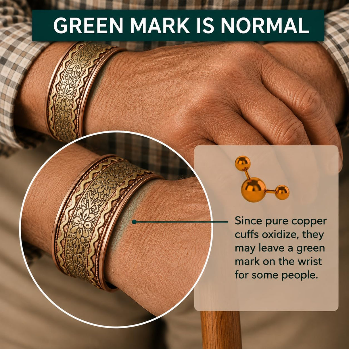 Touchstone 100% Pure Copper Cuff Bracelet, Celtic, for Women & Men
