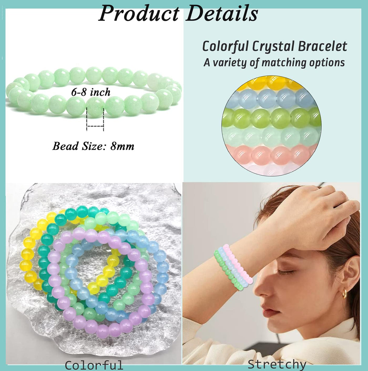 FIRAZIO 24Pcs 8mm Beaded Bracelet for Women Mens