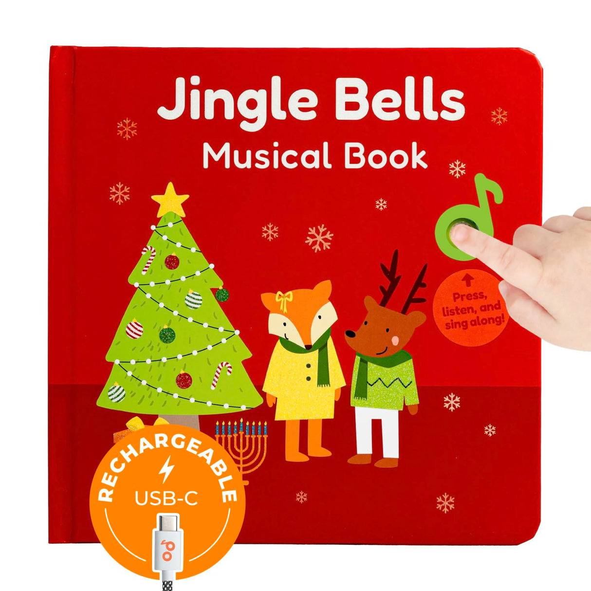 Cali's Books Jingle Bells USB-C Rechargeable Christmas Musical Book - Toddler Interactive Christmas Books for Kids and Babies - Sound Books for Toddlers 1-3 - Baby