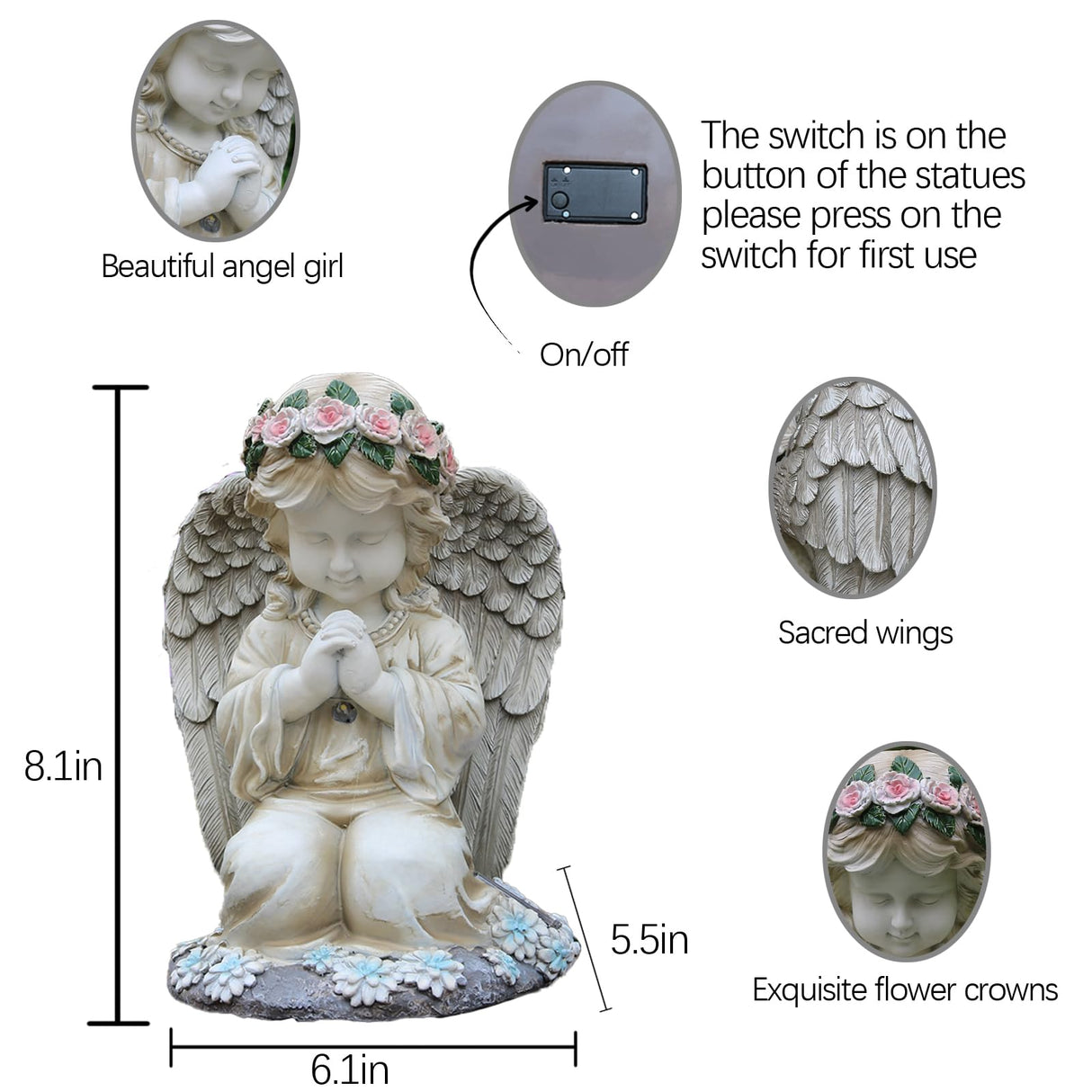 Sharita Praying Angels Figurine,Solar Garden Angel Statues, Waterproof Kneeling Angel Sculpture, Outdoor Decor Ornament for Patio Lawn Yard Balcony, Garden Gift