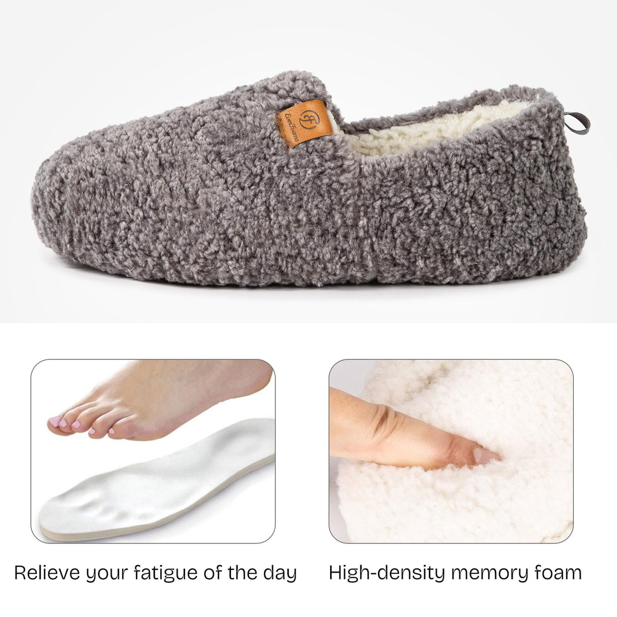 EverFoams Women’s Soft Curly Memory Foam Slippers Grey,7-8 US