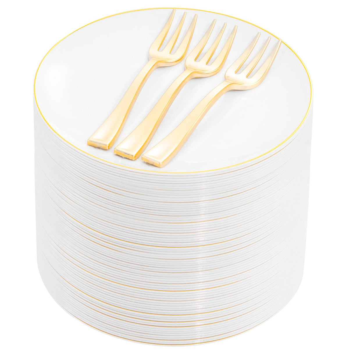 Festiva 200Pcs Gold Dessert Plates 6.3" with Forks 5"- Small Disposable Dessert/Cake/Appetizer Plates Plates- serve 100 guests include 100Plates 100Forks for Wedding Party&Thanksgiving&Christmas