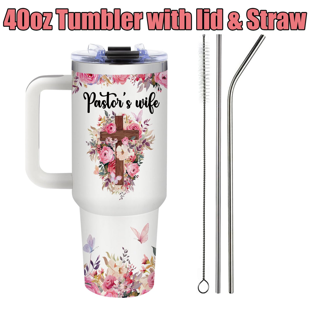 Pastor Appreciation Gifts - Pastor Wife Tumbler with Handle - 40oz Stainless Steel Travel Mug Insulated Coffee Cup, Pastor Gifts for Women, Appreciation Gift for Pastors Wife Birthday, Christmas