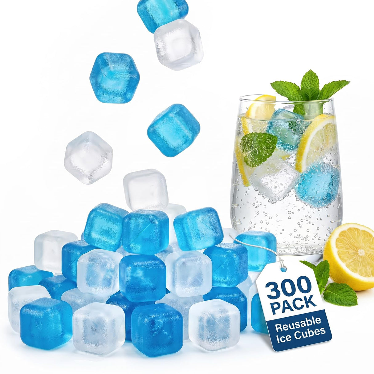 Reusable Ice Cubes for Drinks – BPA-Free Plastic Ice Packs for Lunch Boxes & Coolers, Non-Diluting Refreezable Ice for Party Hosts and Outdoor Ice Bath Enthusiasts (300)