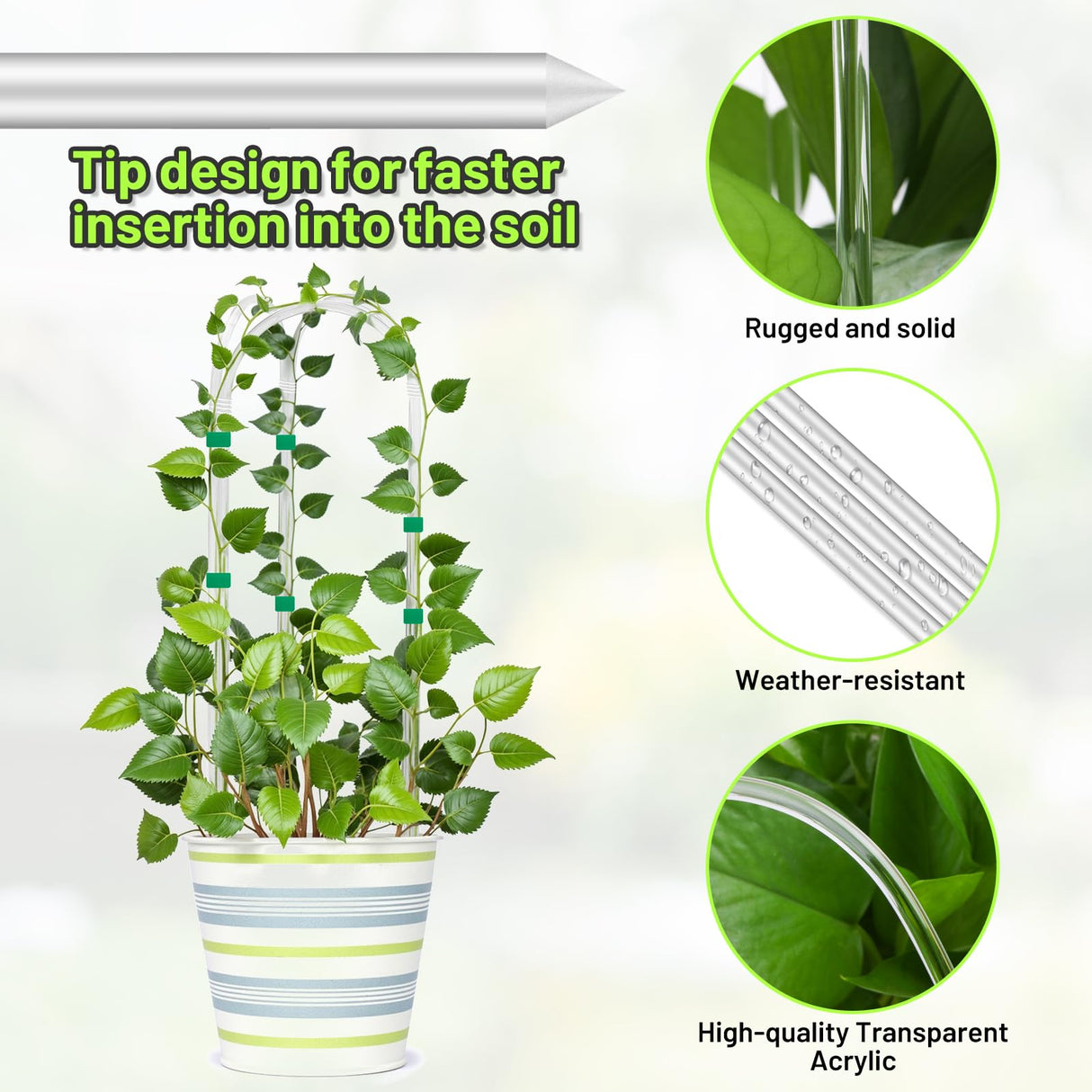 Vokvaktak 6 Pack U-Shape Acrylic Plant Trellis for Indoor Climbing Plants, 16 Inch Small Plant Trellis, Potted Plant Climber Support for Pothos, Vine Ivy, Houseplant